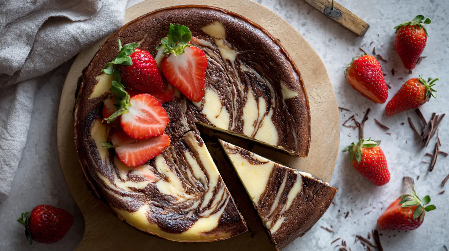 Rich Chocolate Strawberry Swirl Cheesecake